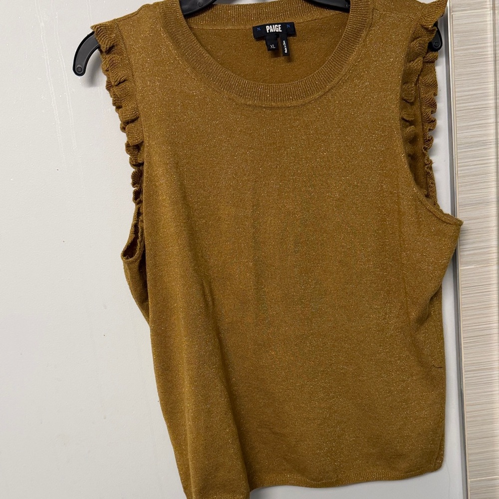 PAIGE Gold-Mustard Ruffle Sleeve Knit Tank